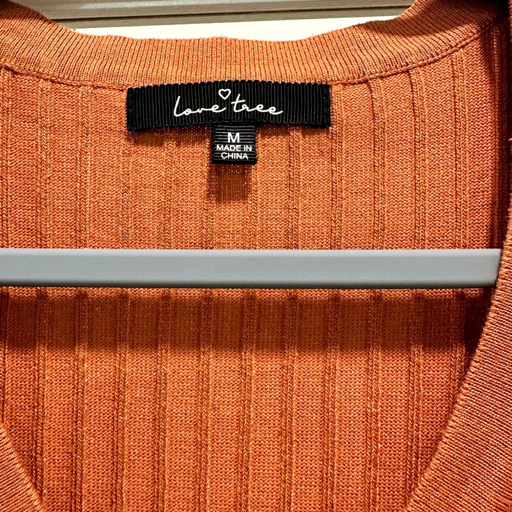 Love Tree Terracotta Ribbed Cardigan in Burnt Orange - Size Medium - Picture 5 of 5